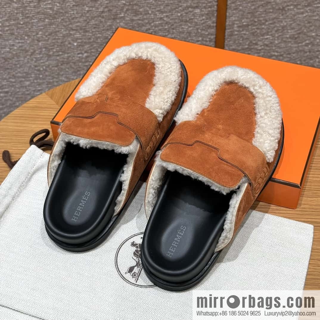 HERMES 190 Go Muller shoes, natural/Natutel suede calf leather/Suede calf leather