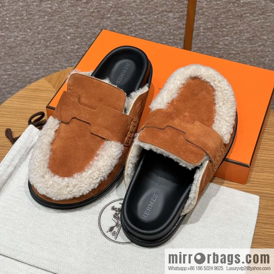 HERMES 190 Go Muller shoes, natural/Natutel suede calf leather/Suede calf leather