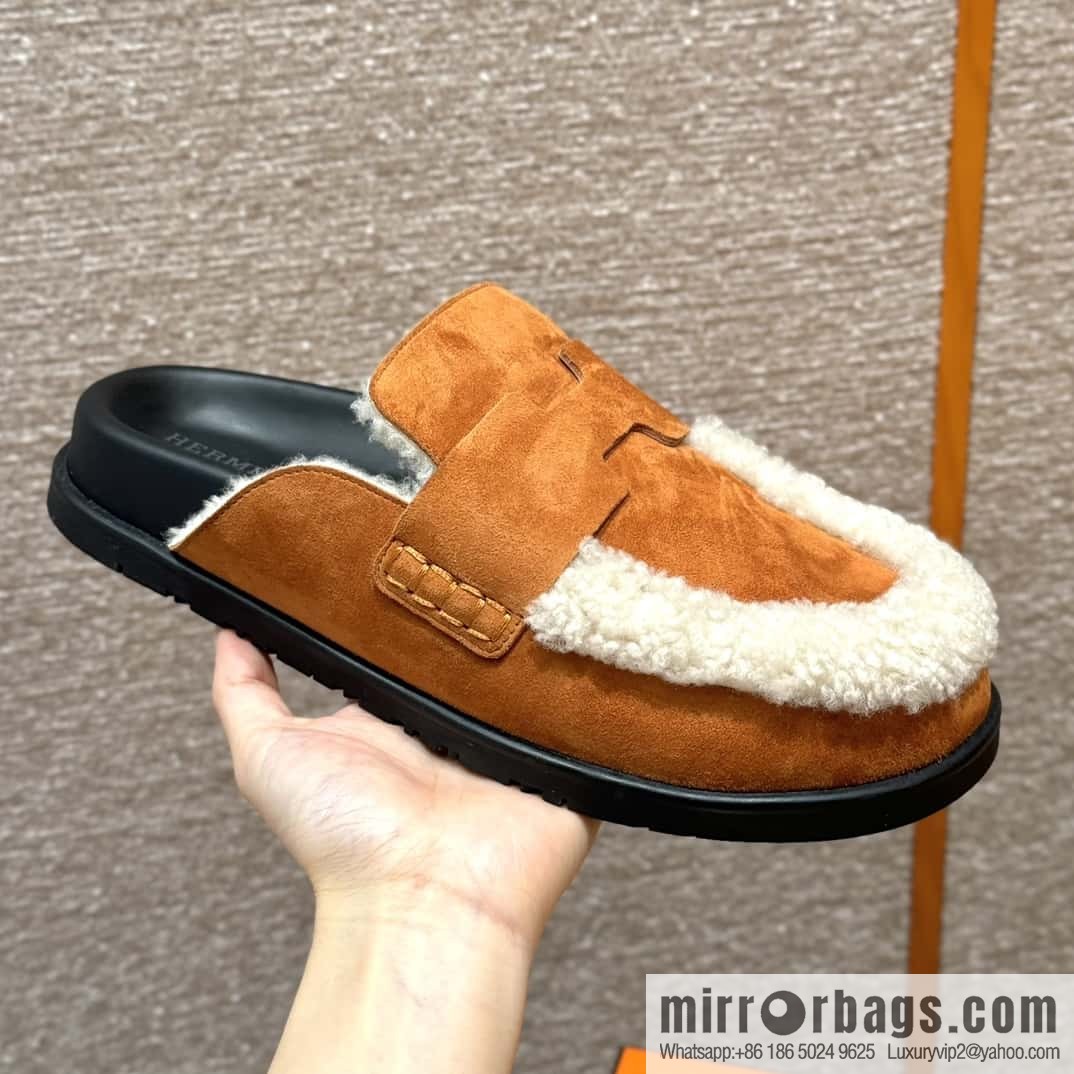 HERMES 190 Go Muller shoes, natural/Natutel suede calf leather/Suede calf leather