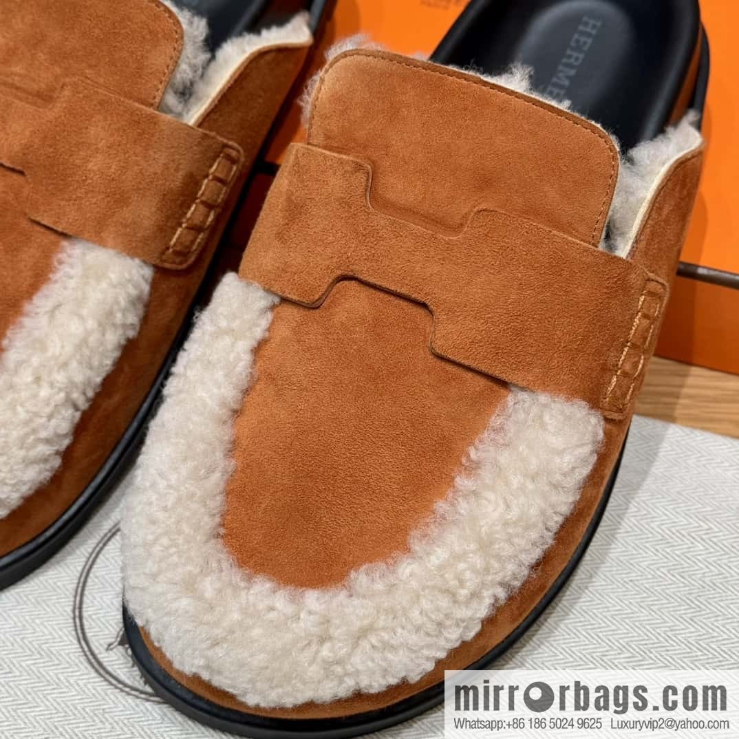 HERMES 190 Go Muller shoes, natural/Natutel suede calf leather/Suede calf leather