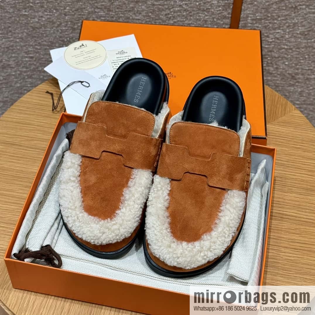 HERMES 190 Go Muller shoes, natural/Natutel suede calf leather/Suede calf leather