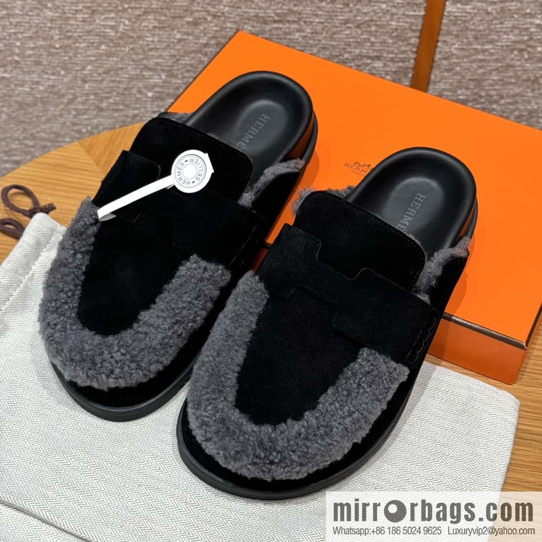 HERMES 190 Go Muller shoes, black/Noir suede calf leather/Suede calf leather