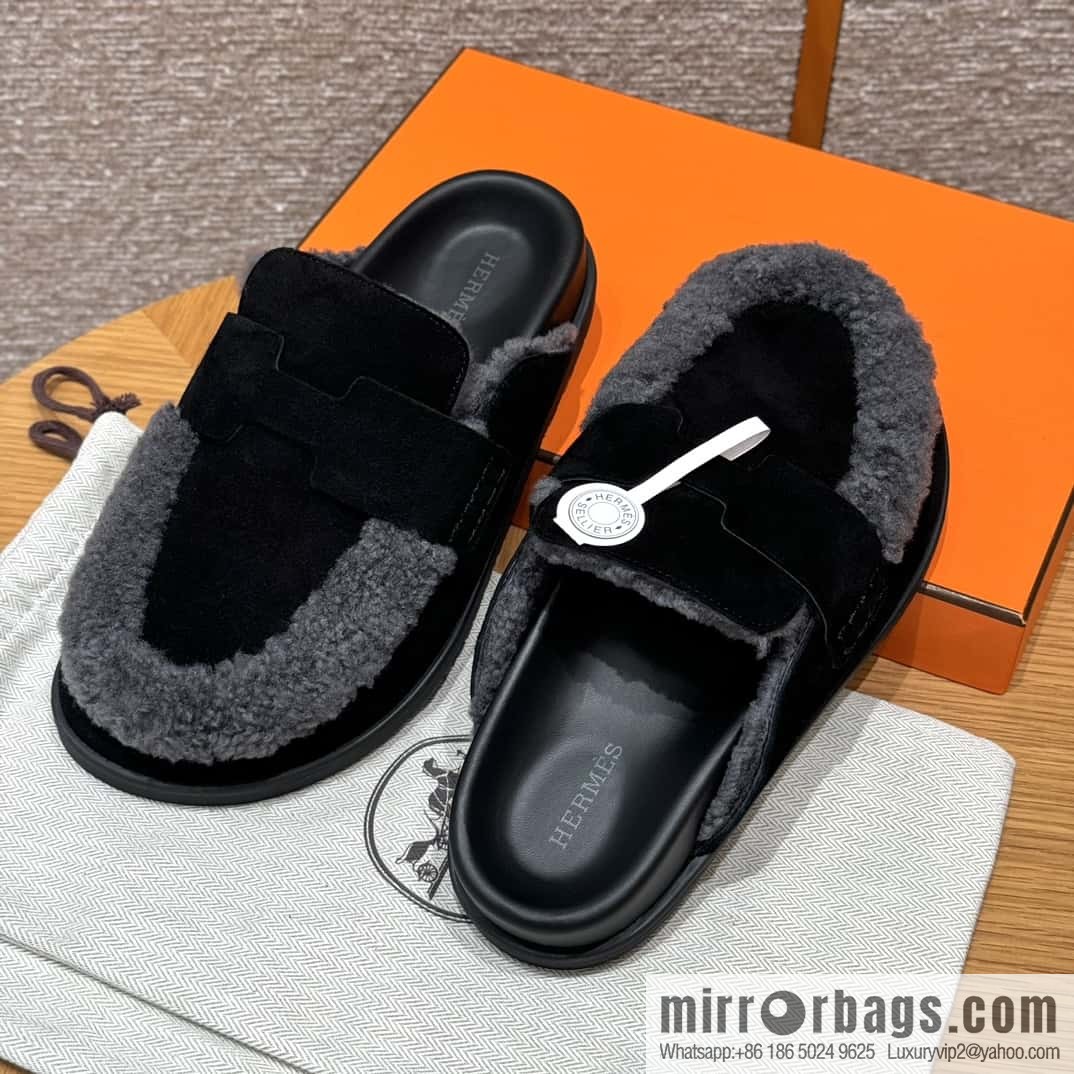 HERMES 190 Go Muller shoes, black/Noir suede calf leather/Suede calf leather