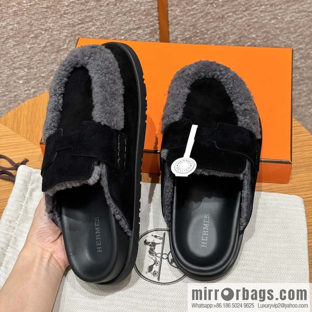 HERMES 190 Go Muller shoes, black/Noir suede calf leather/Suede calf leather