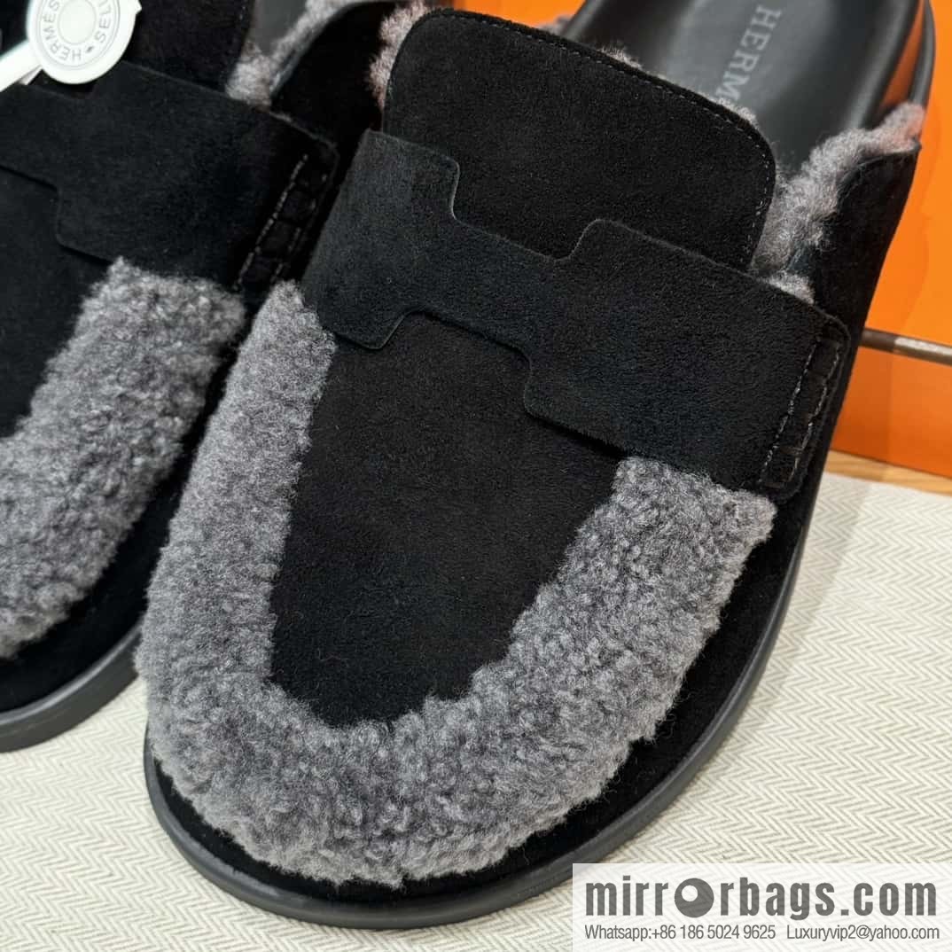 HERMES 190 Go Muller shoes, black/Noir suede calf leather/Suede calf leather