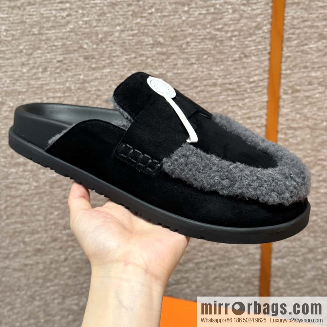 HERMES 190 Go Muller shoes, black/Noir suede calf leather/Suede calf leather