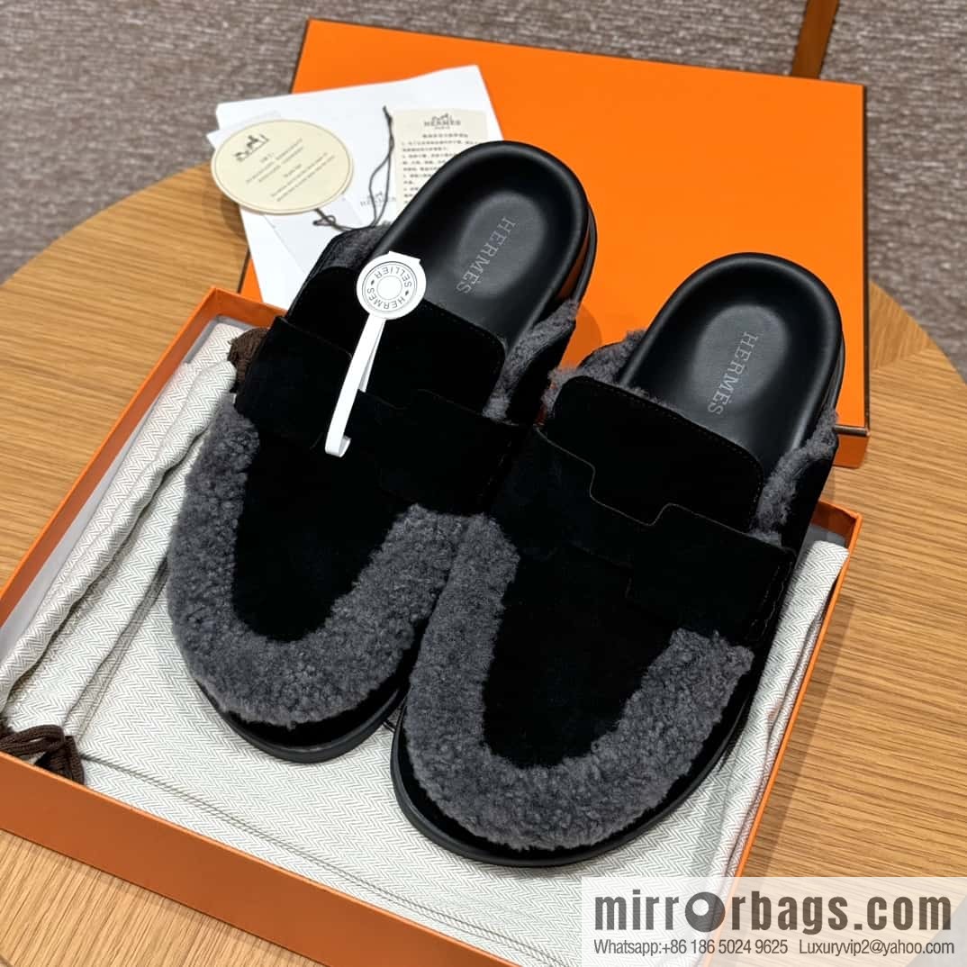 HERMES 190 Go Muller shoes, black/Noir suede calf leather/Suede calf leather