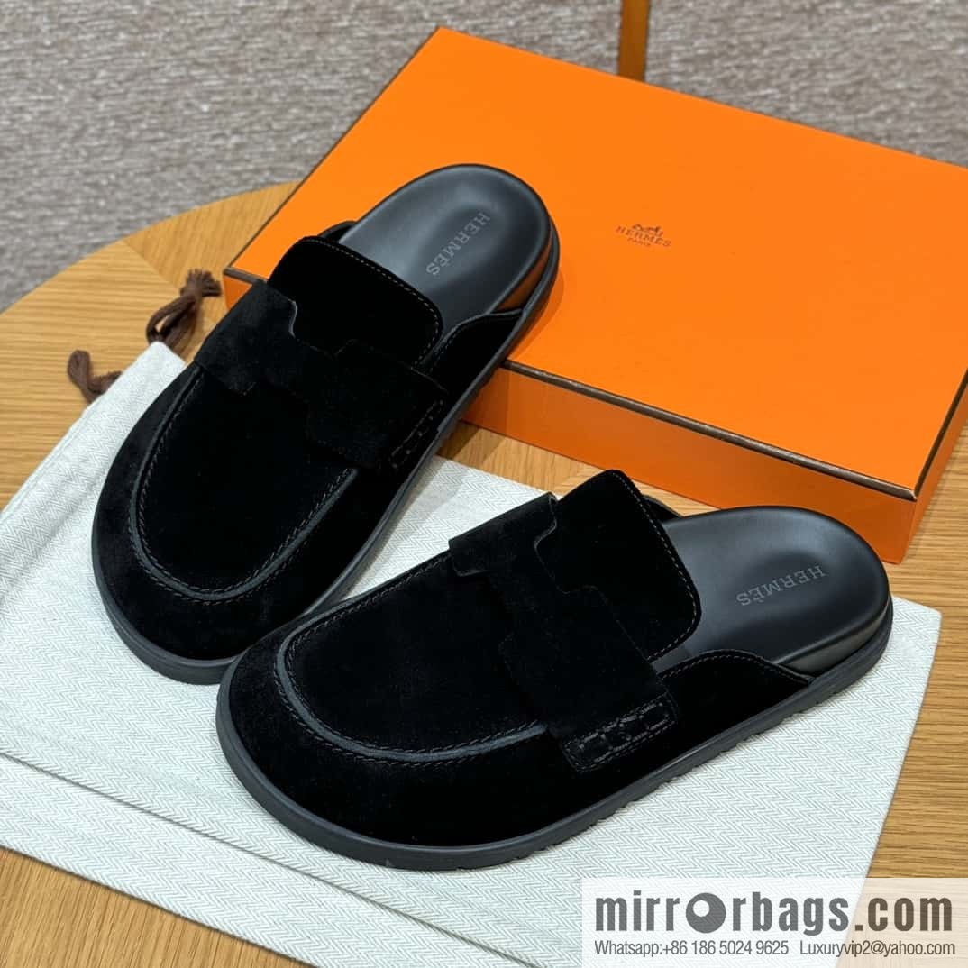 HERMES 190 Go Muller shoes, black/Noir suede calf leather/Suede calf leather