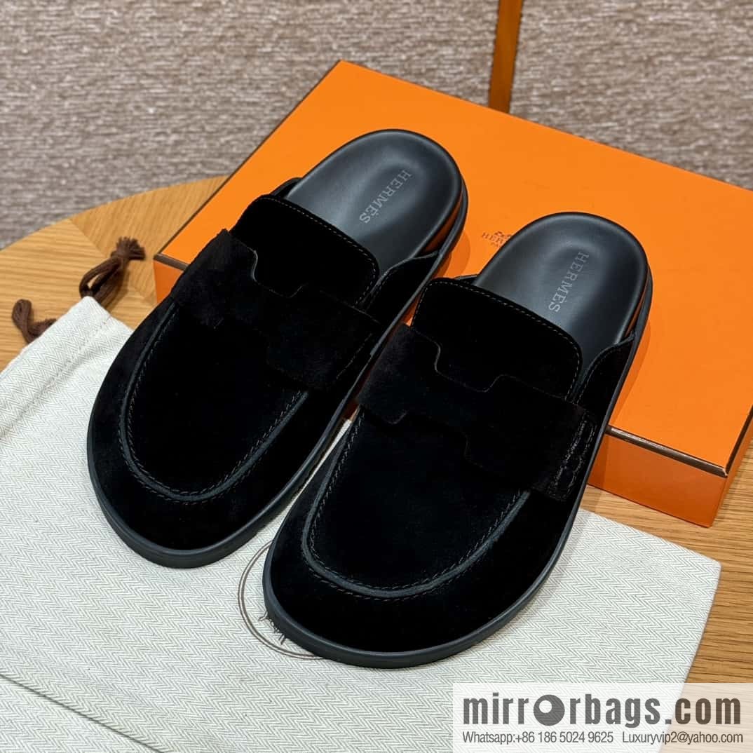 HERMES 190 Go Muller shoes, black/Noir suede calf leather/Suede calf leather