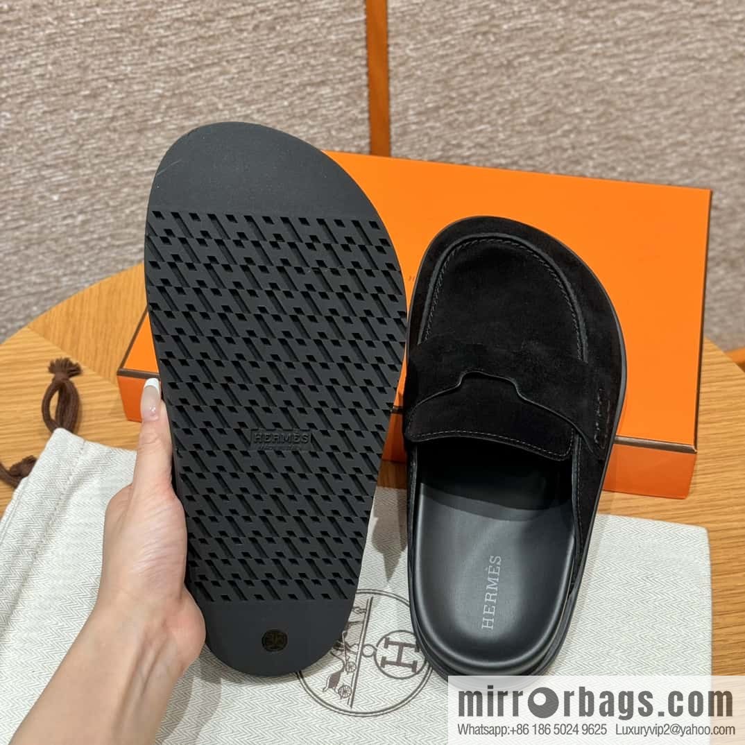 HERMES 190 Go Muller shoes, black/Noir suede calf leather/Suede calf leather