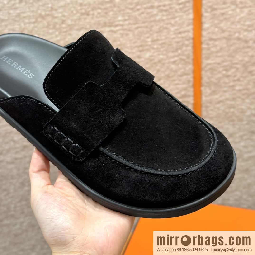 HERMES 190 Go Muller shoes, black/Noir suede calf leather/Suede calf leather