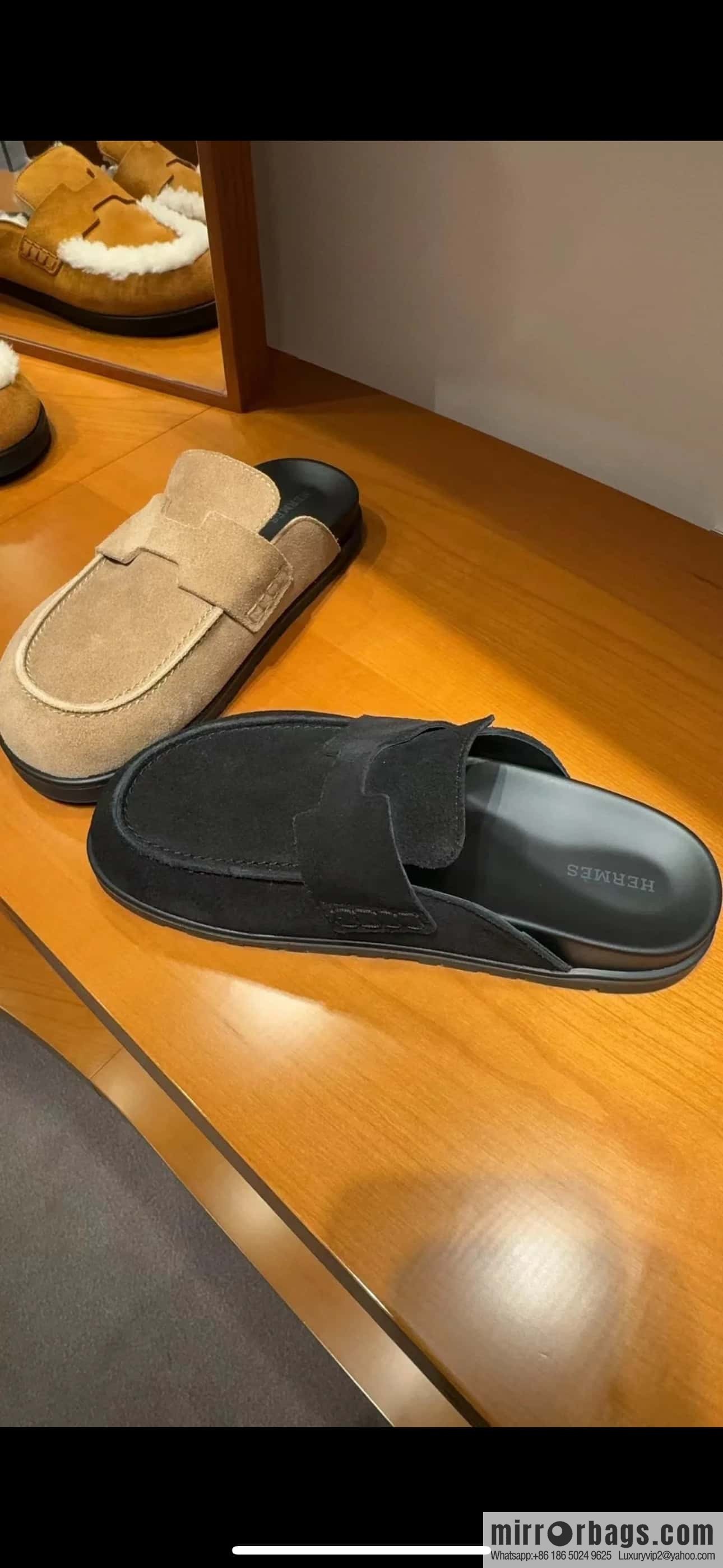 HERMES 190 Go Mueller shoes, sandy beige/Beige Sable suede calf leather/Suede calf leather