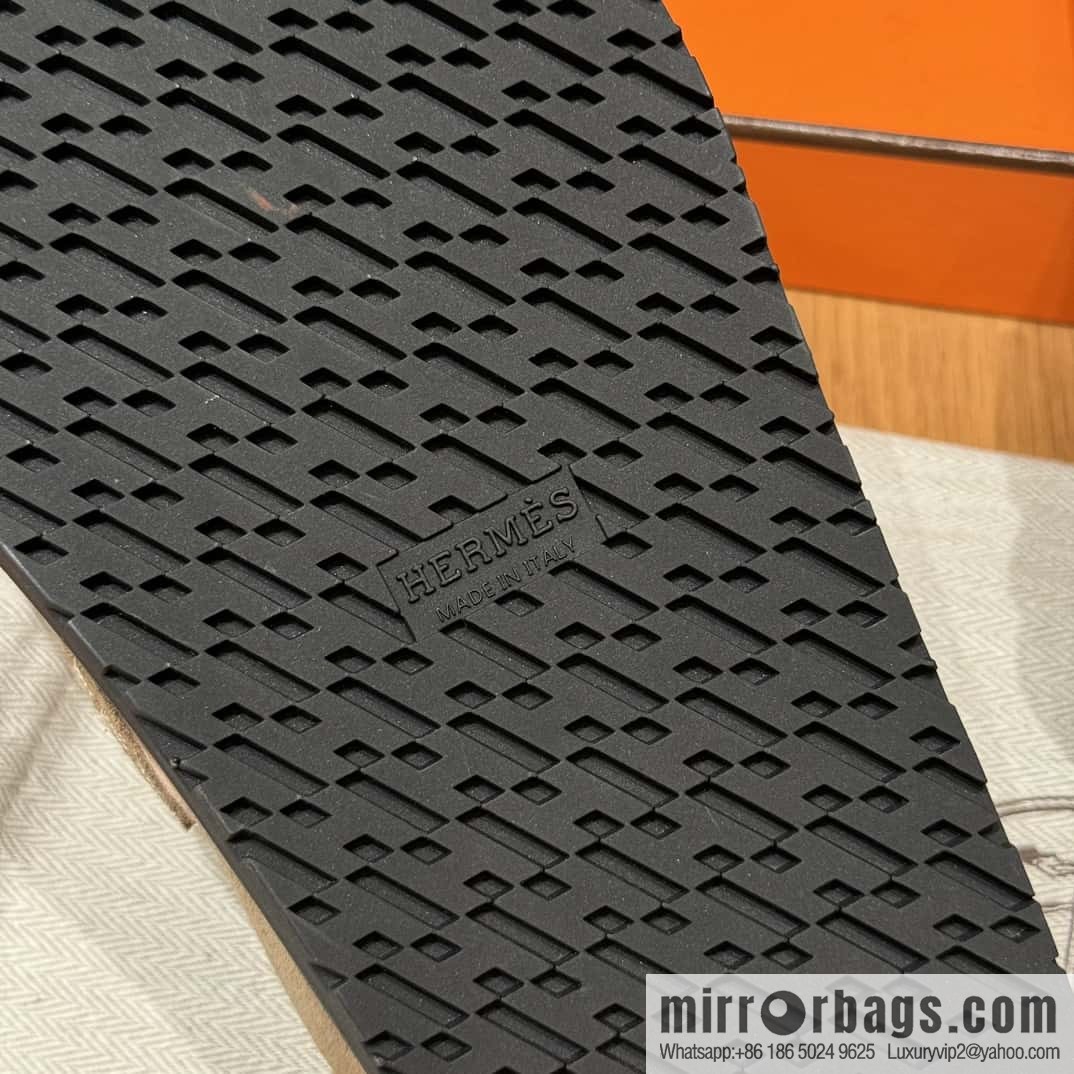 HERMES 190 Go Mueller shoes, sandy beige/Beige Sable suede calf leather/Suede calf leather