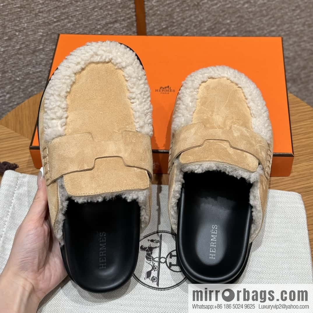 HERMES 190 Go Mullers, marble beige/Cream-coloured suede calf/Suede calf leather