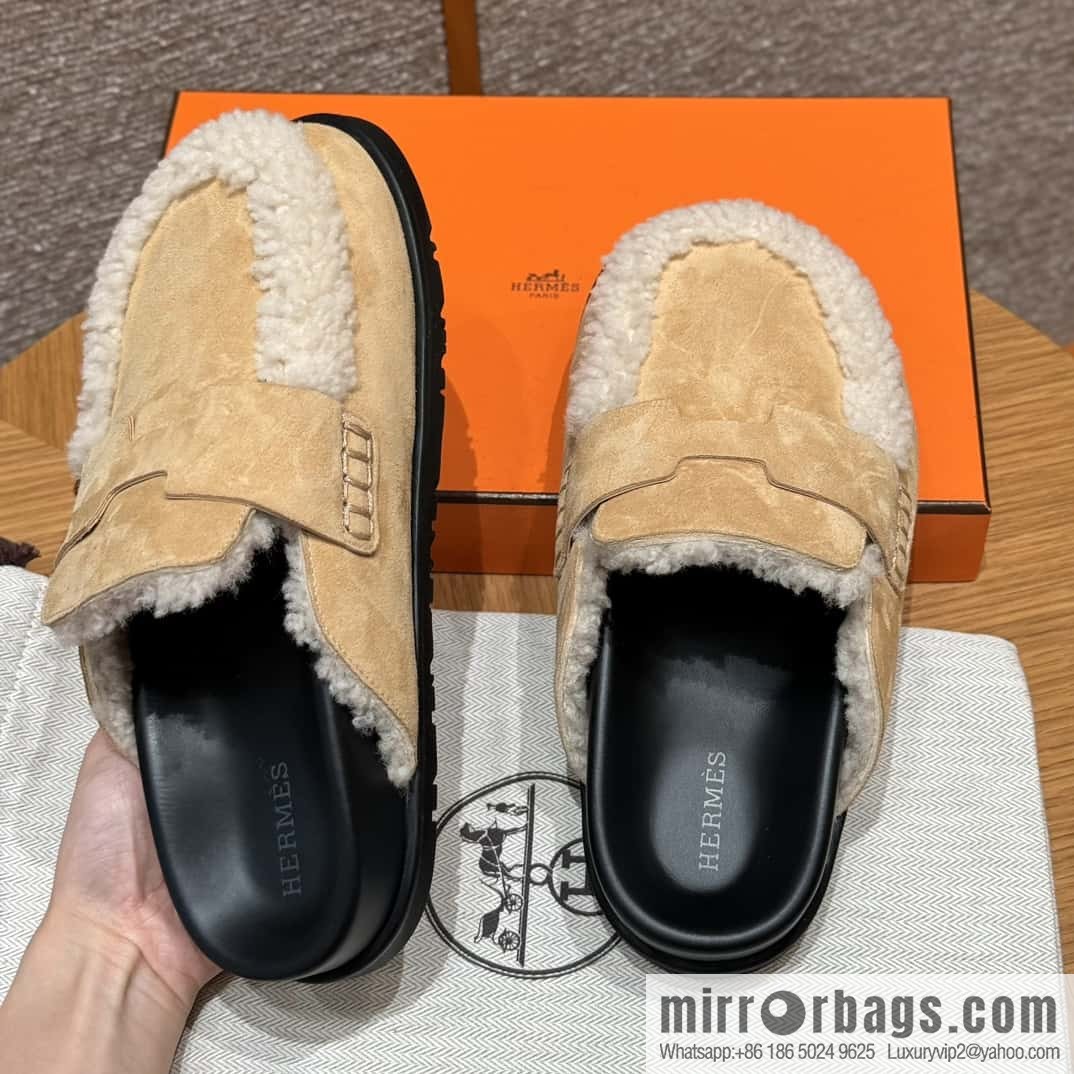 HERMES 190 Go Mullers, marble beige/Cream-coloured suede calf/Suede calf leather