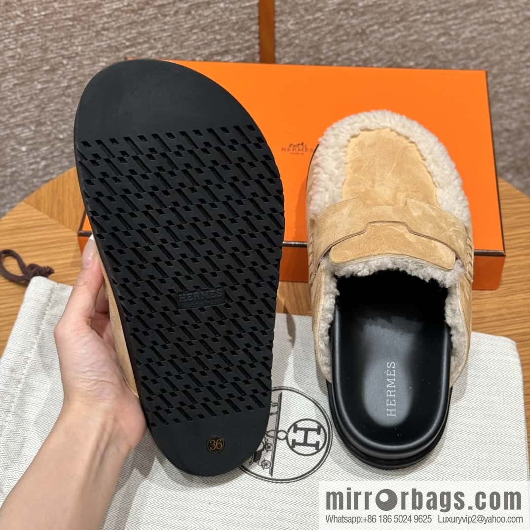 HERMES 190 Go Mullers, marble beige/Cream-coloured suede calf/Suede calf leather