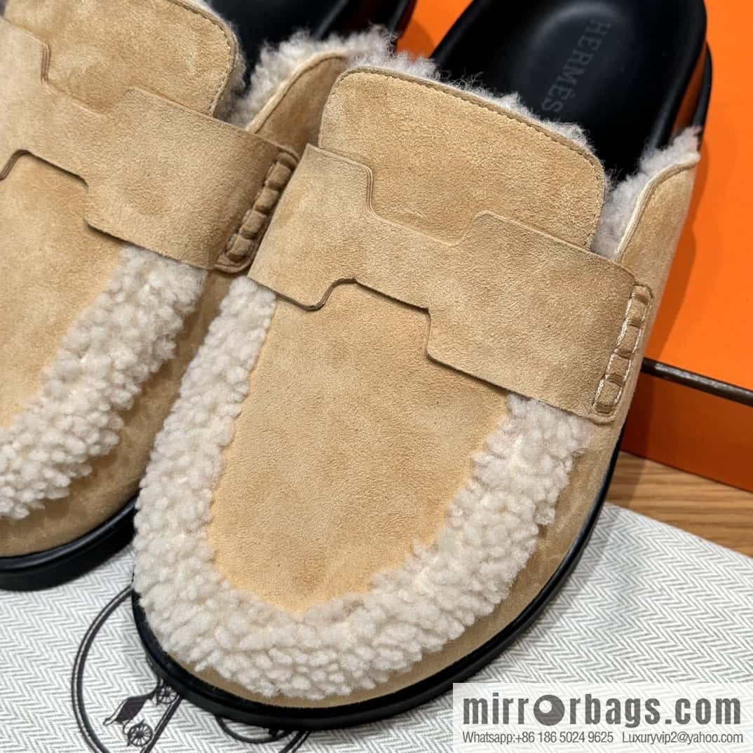 HERMES 190 Go Mullers, marble beige/Cream-coloured suede calf/Suede calf leather