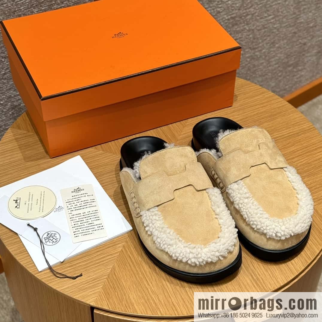 HERMES 190 Go Mullers, marble beige/Cream-coloured suede calf/Suede calf leather