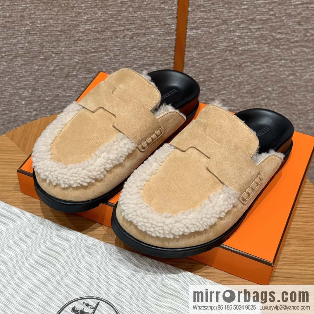 HERMES 190 Go Mullers, marble beige/Cream-coloured suede calf/Suede calf leather
