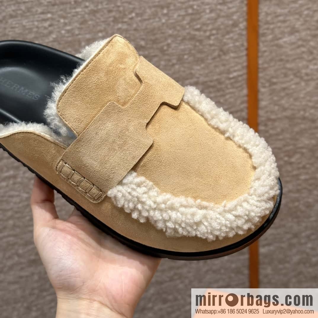 HERMES 190 Go Mullers, marble beige/Cream-coloured suede calf/Suede calf leather