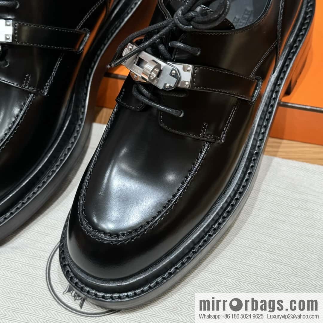 HERMES 252 First Platform Oxford Shoes, Black/89/Noir Calfskin/Calfskin