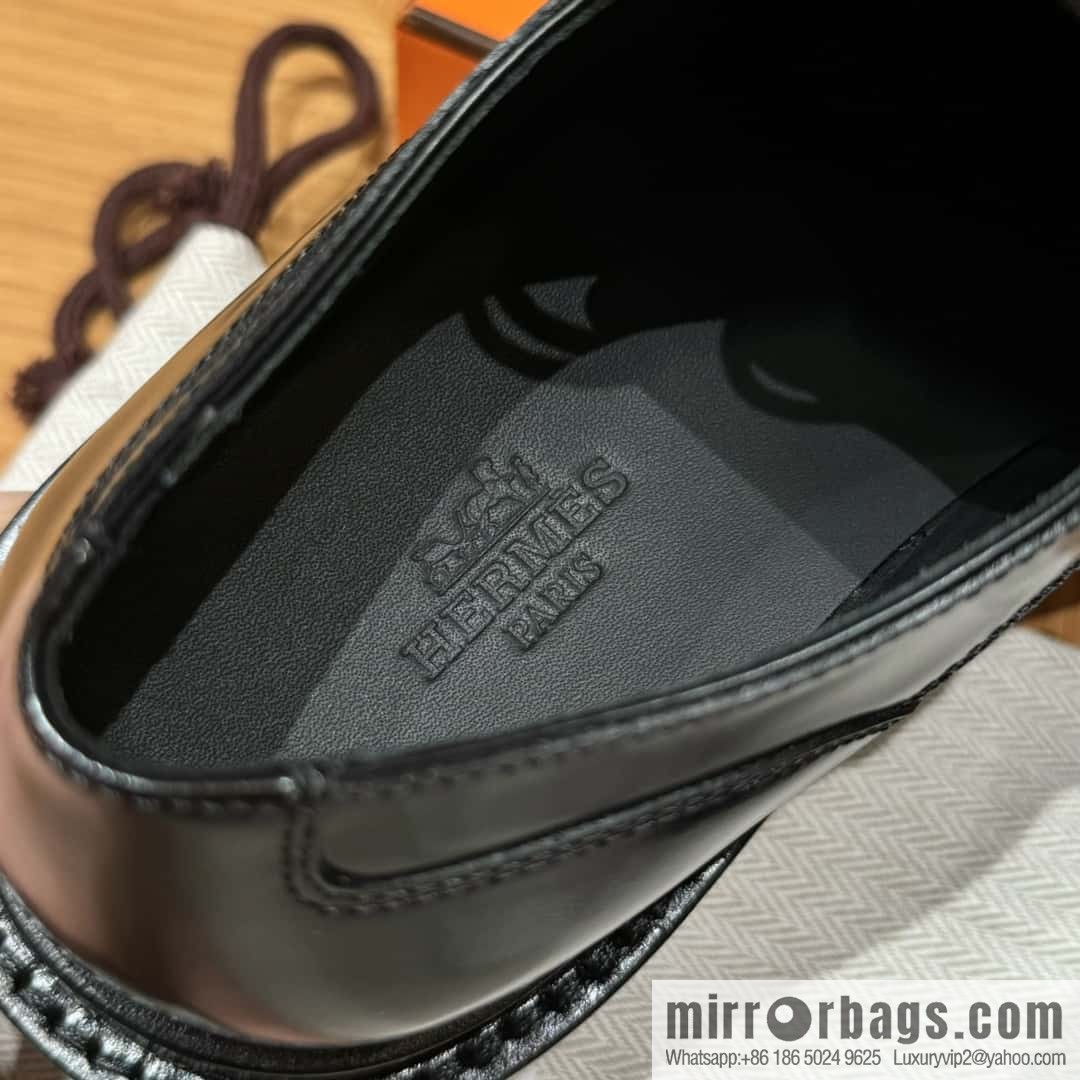 HERMES 252 First Platform Oxford Shoes, Black/89/Noir Calfskin/Calfskin