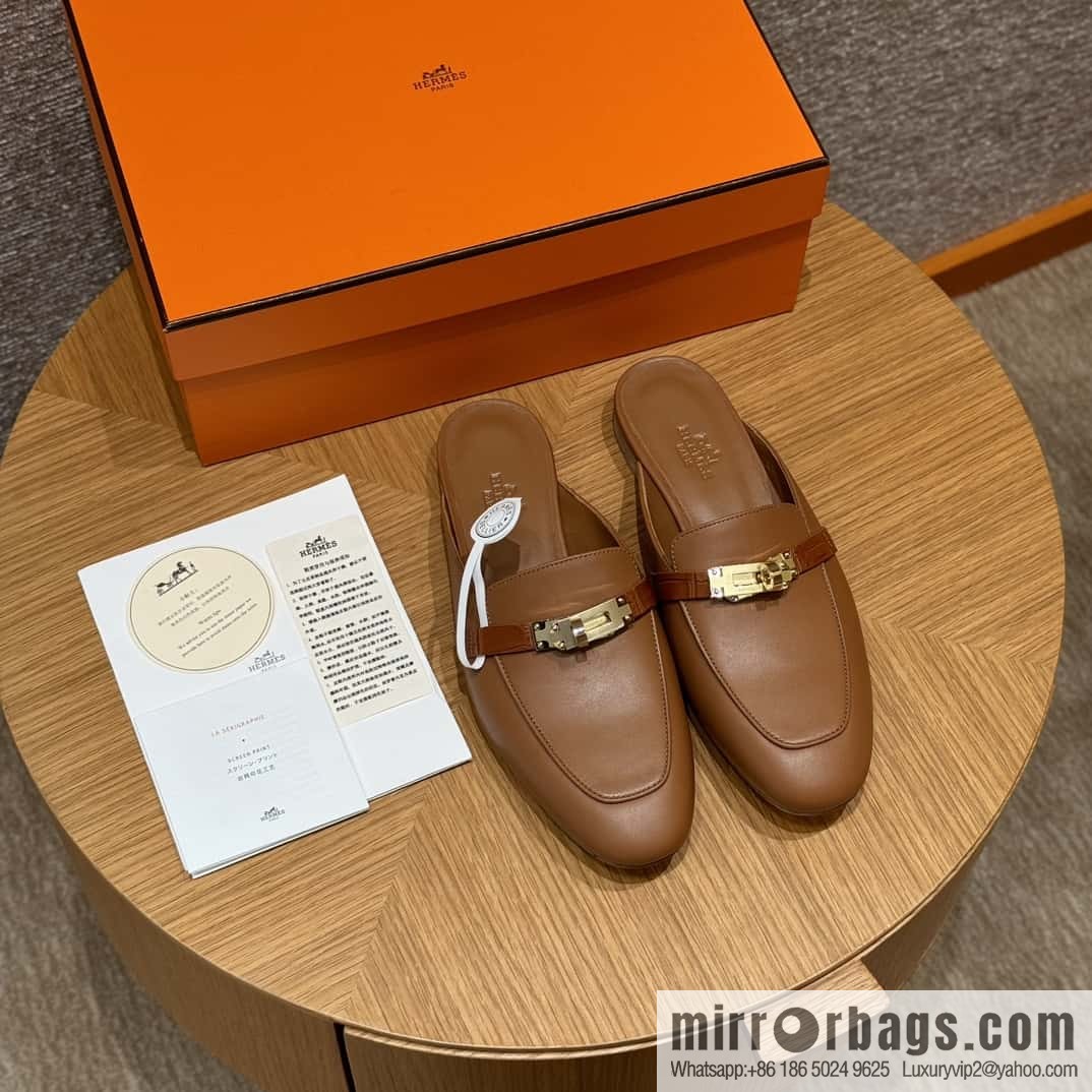 HERMES 188 OZ mules half trailers, golden brown/37/Gold goatskin with crocodile strap/goatskin/crocodile