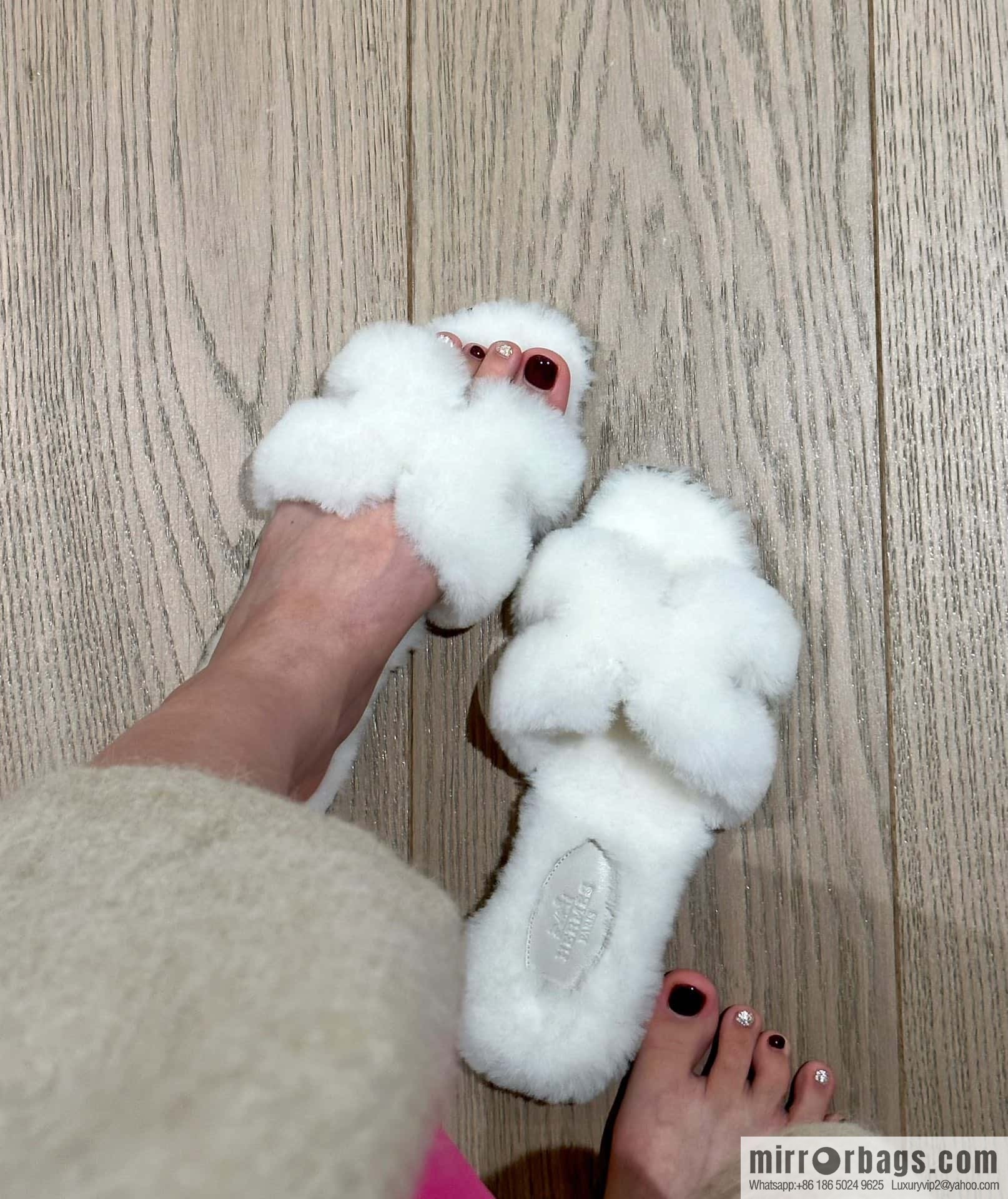 HERMES 181 Oran sandals, pure white/Blanc wool/woolskin