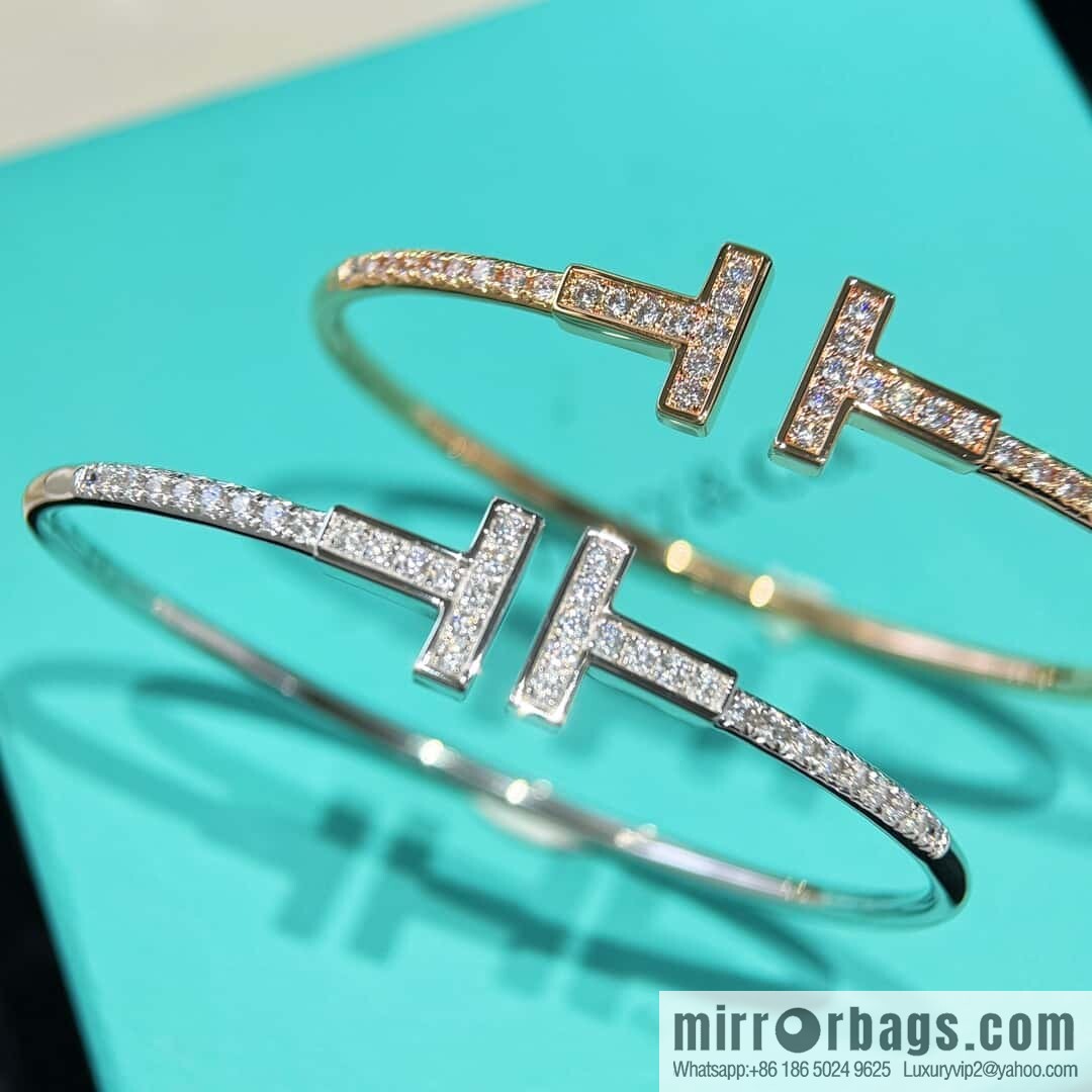 ❗️CNC version ❗️ ☀️ Tiffany & co, classic T series, half full diamond silver rose gold double T bracelet ☀️