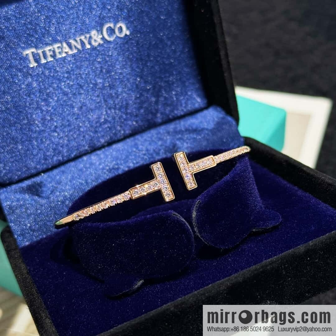❗️CNC version ❗️ ☀️ Tiffany & co, classic T series, half full diamond silver rose gold double T bracelet ☀️