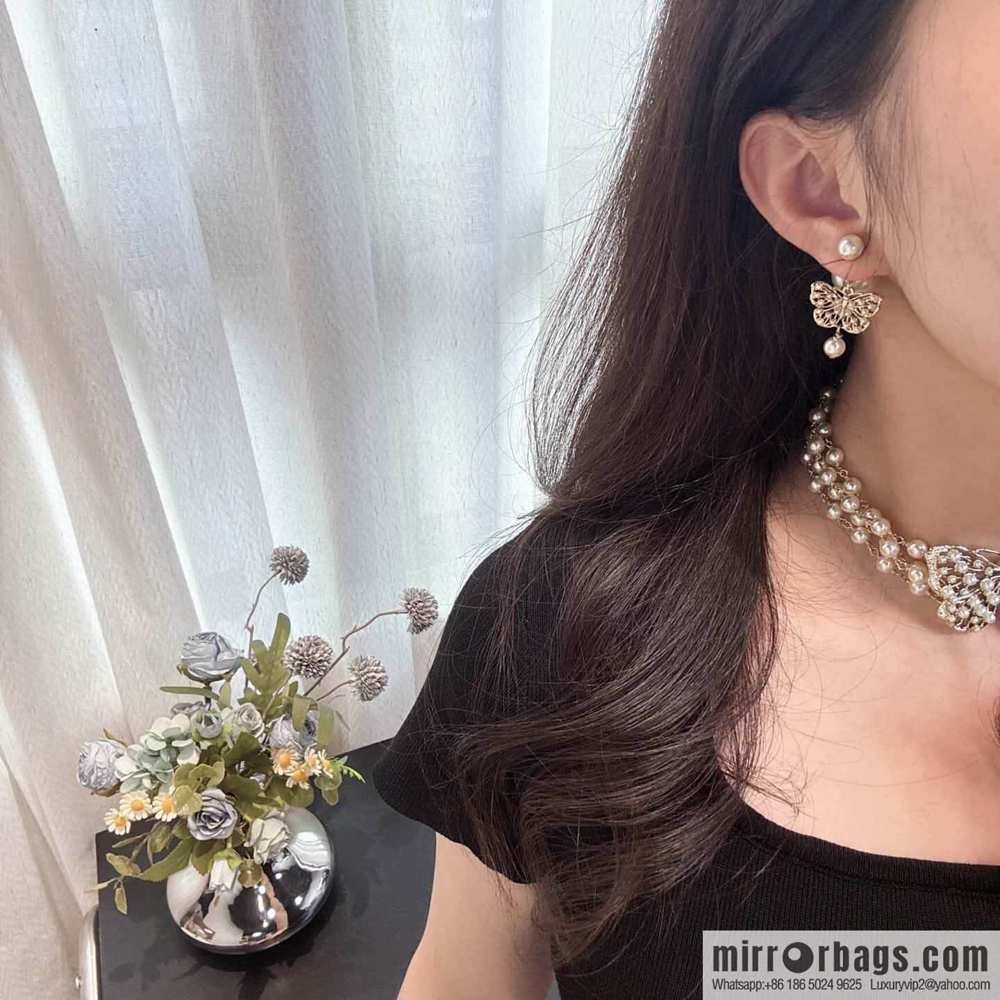 ❗️New ❗️☀️ New ☑️ Dior DIOR tassel size pearl butterfly stud earrings ☀️