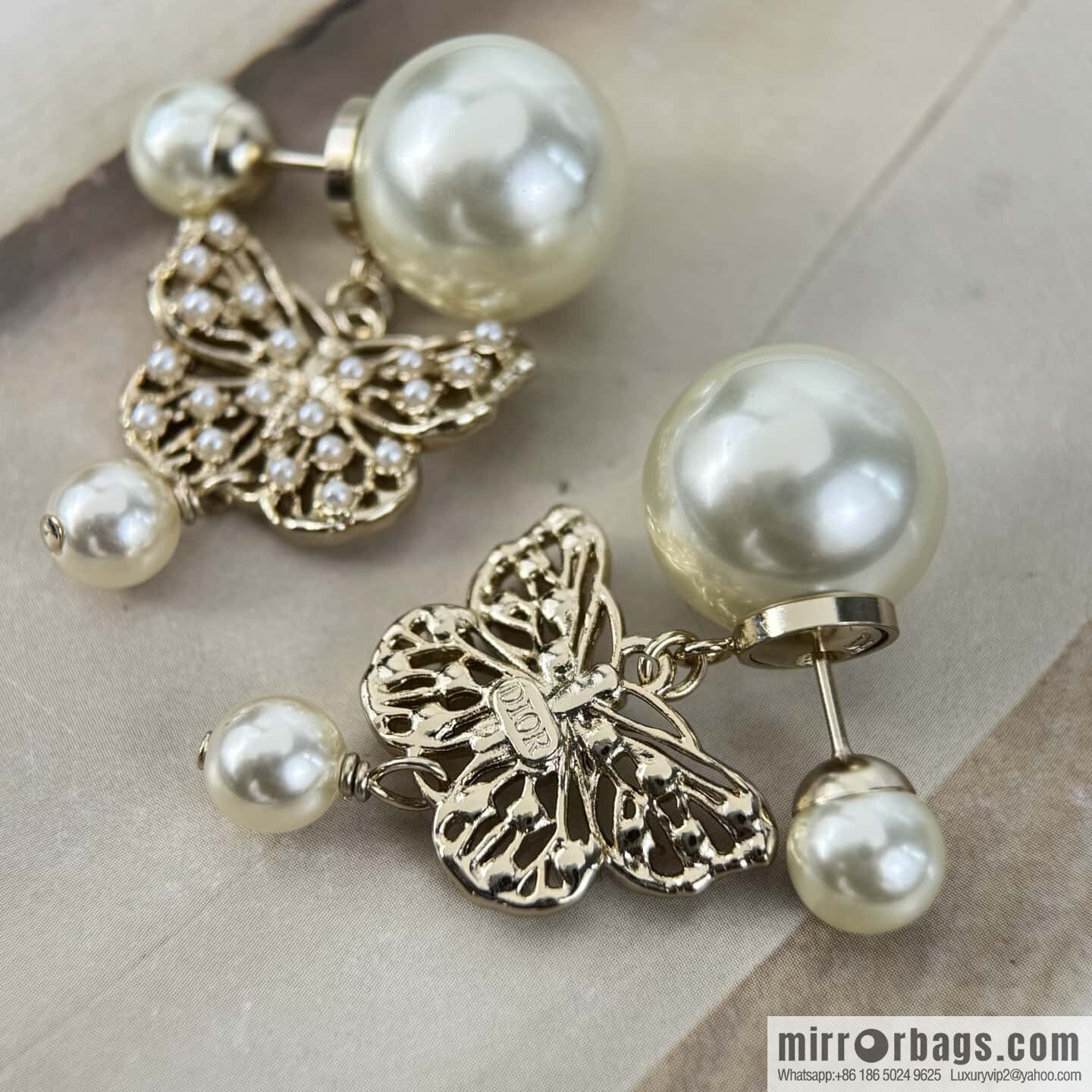 ❗️New ❗️☀️ New ☑️ Dior DIOR tassel size pearl butterfly stud earrings ☀️