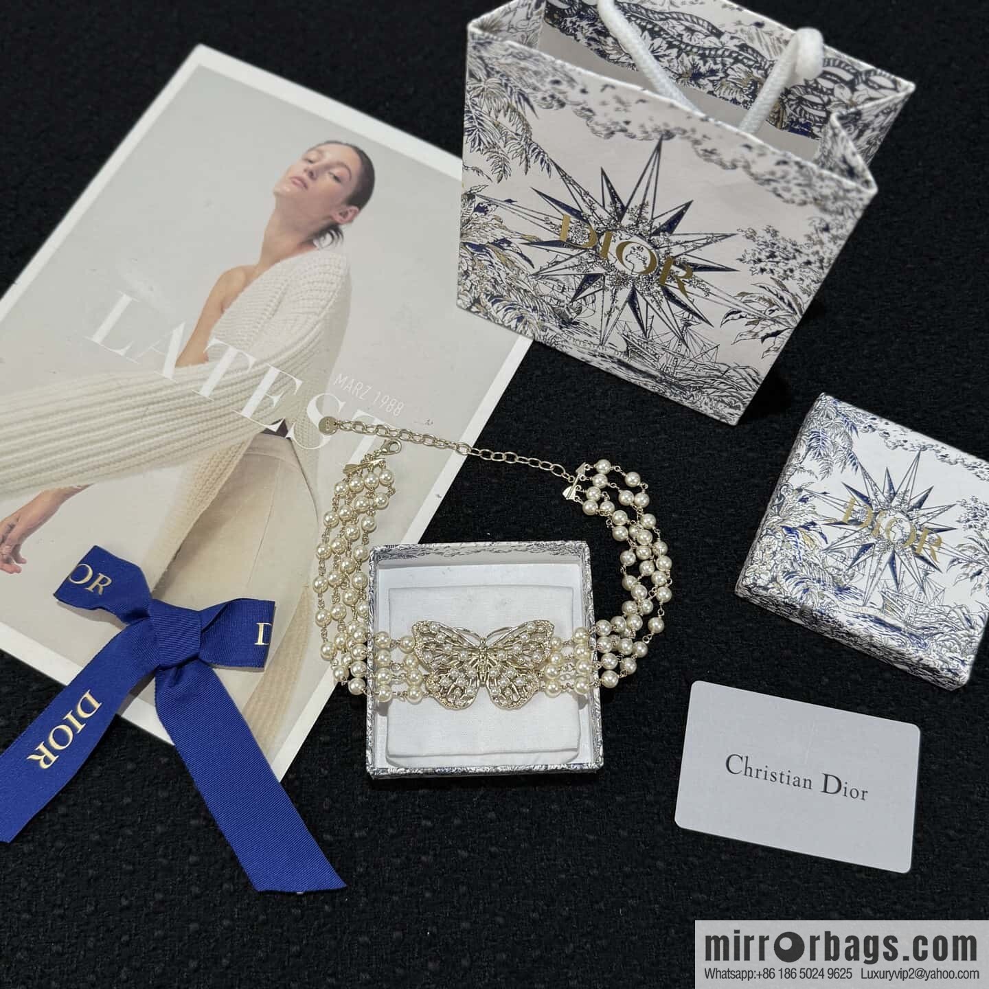 ❗️New ❗️ Dior pearl necklace ☀️ new ☑️ Dior DIOR butterfly three-layer pearl necklace ☀️