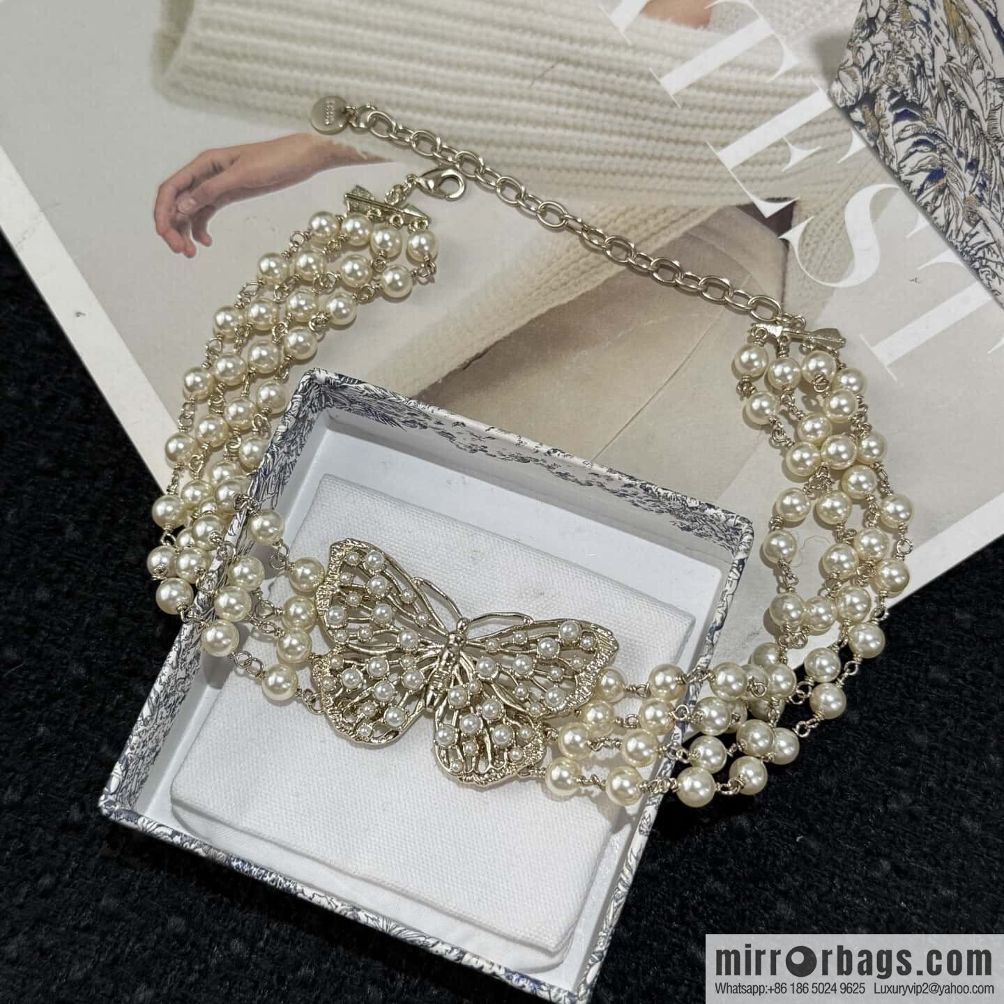 ❗️New ❗️ Dior pearl necklace ☀️ new ☑️ Dior DIOR butterfly three-layer pearl necklace ☀️