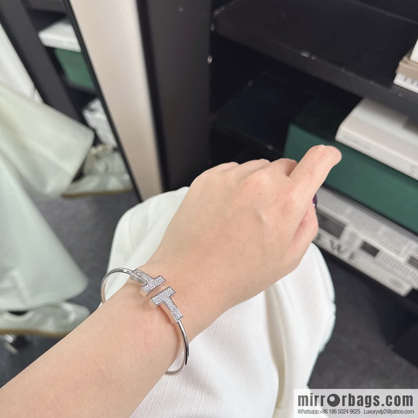 ❗️CNC version ❗️ ☀️ Tiffany & co, classic wide T series, full diamond silver rose gold double T bracelet ☀️