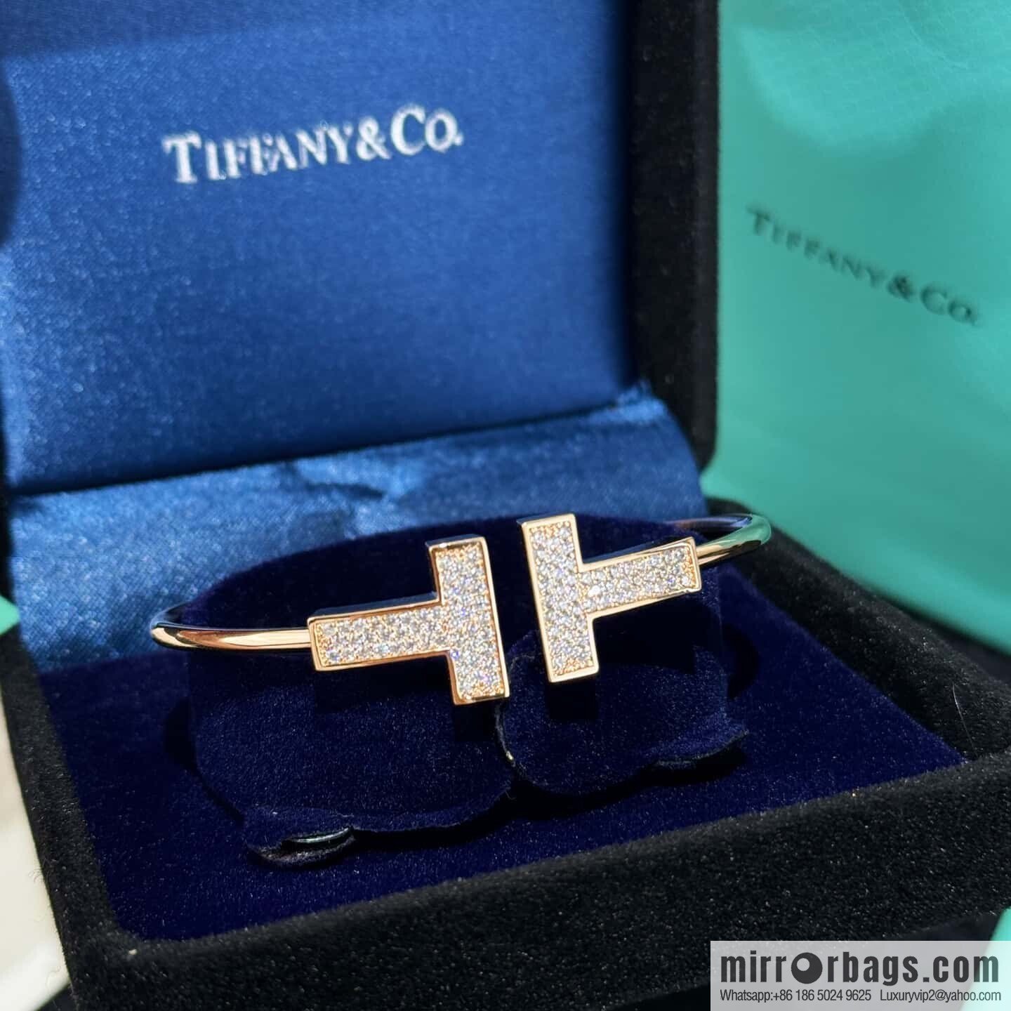 ❗️CNC version ❗️ ☀️ Tiffany & co, classic wide T series, full diamond silver rose gold double T bracelet ☀️