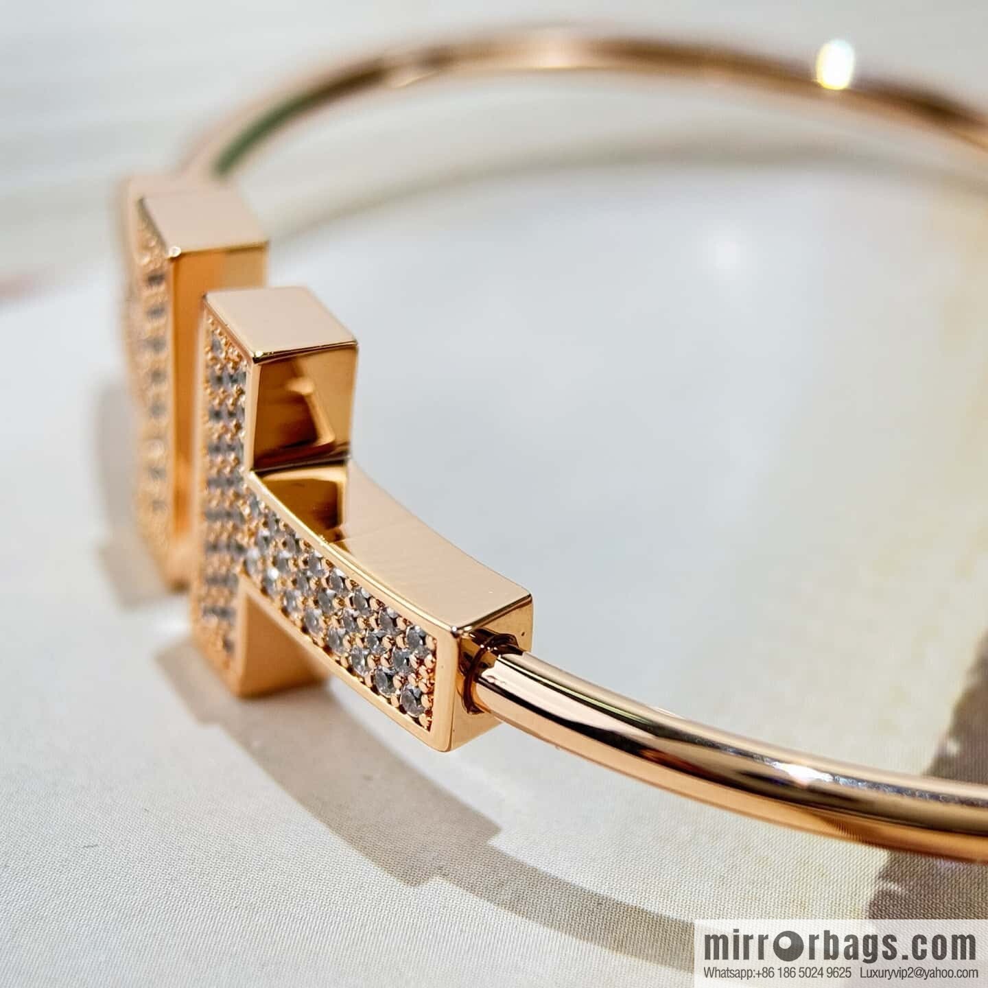 ❗️CNC version ❗️ ☀️ Tiffany & co, classic wide T series, full diamond silver rose gold double T bracelet ☀️