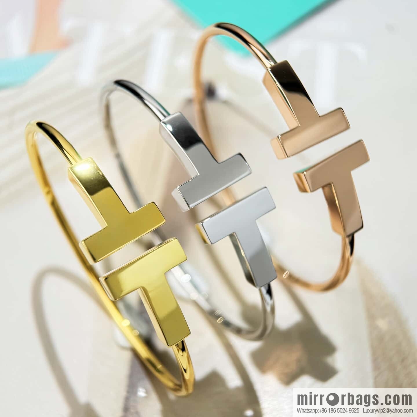 ❗️CNC version ❗️ ☀️ Tiffany & co, classic wide T series, glossy gold silver rose gold double T bracelet