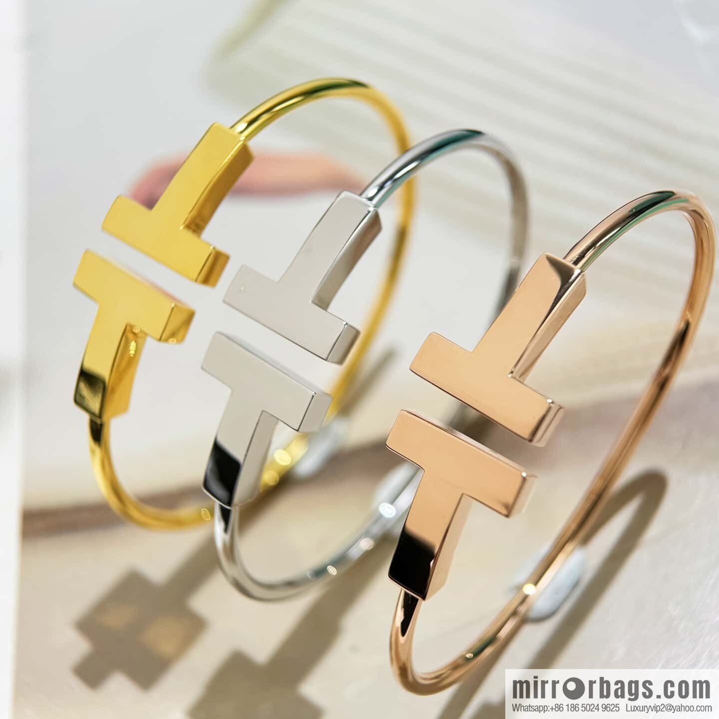 ❗️CNC version ❗️ ☀️ Tiffany & co, classic wide T series, glossy gold silver rose gold double T bracelet