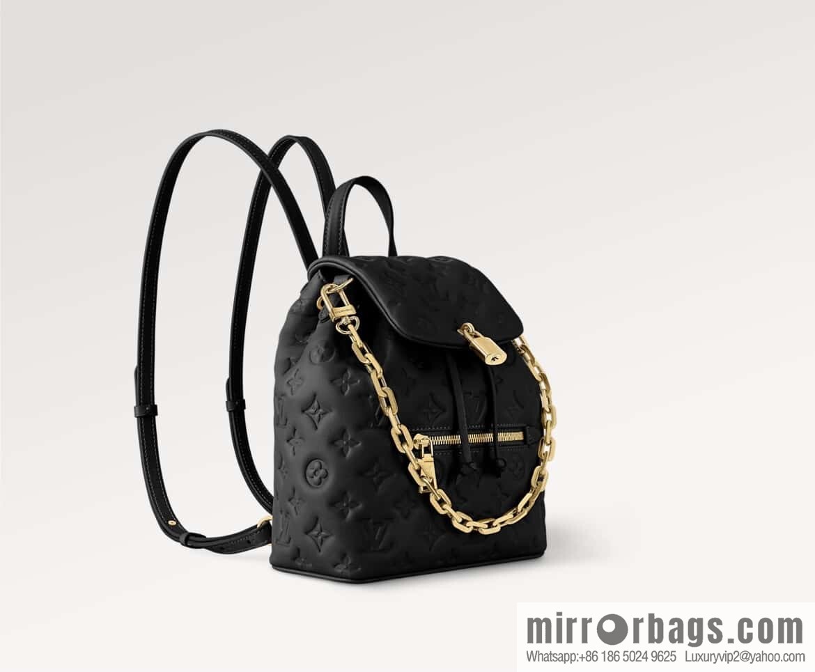 [Boutique‑grade] M13387 black, full leather embossed backpack COUSSIN BACKPACK mini handbag