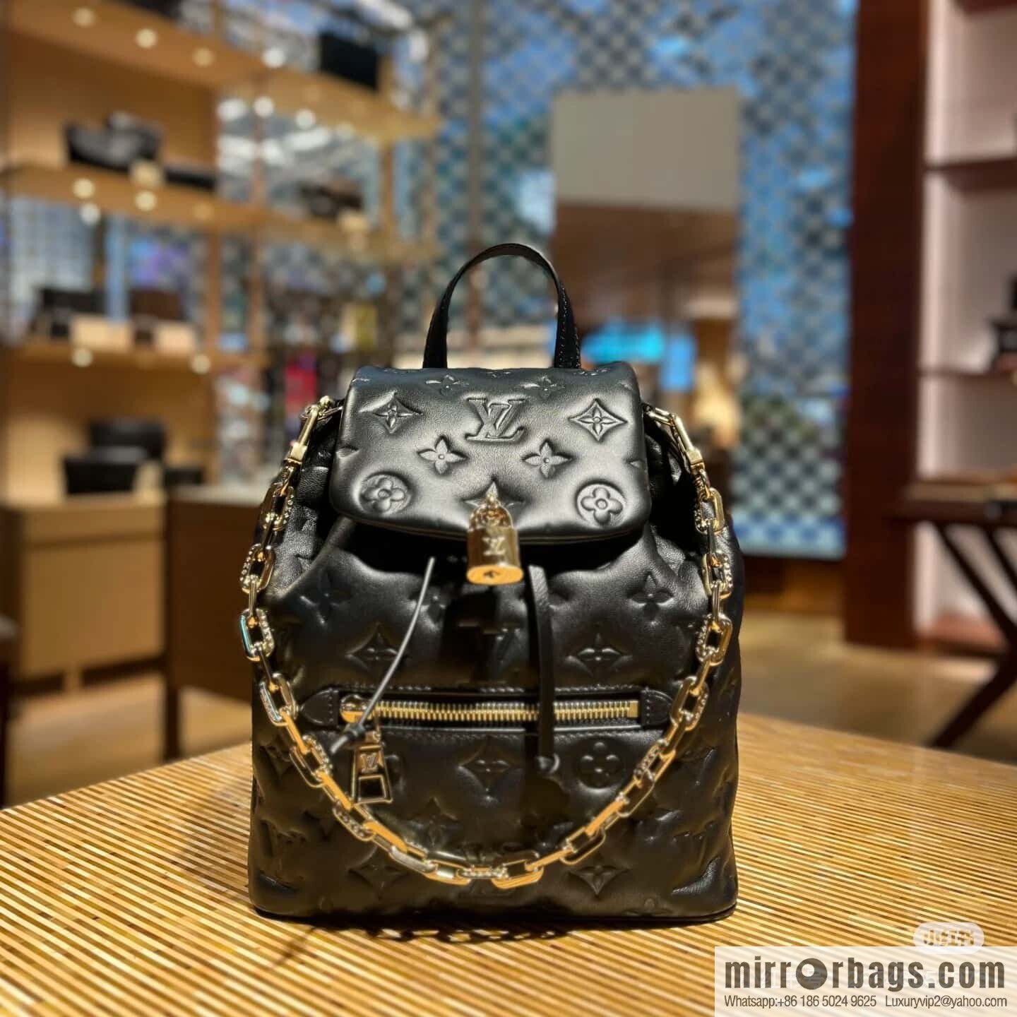 [Boutique‑grade] M13387 black, full leather embossed backpack COUSSIN BACKPACK mini handbag