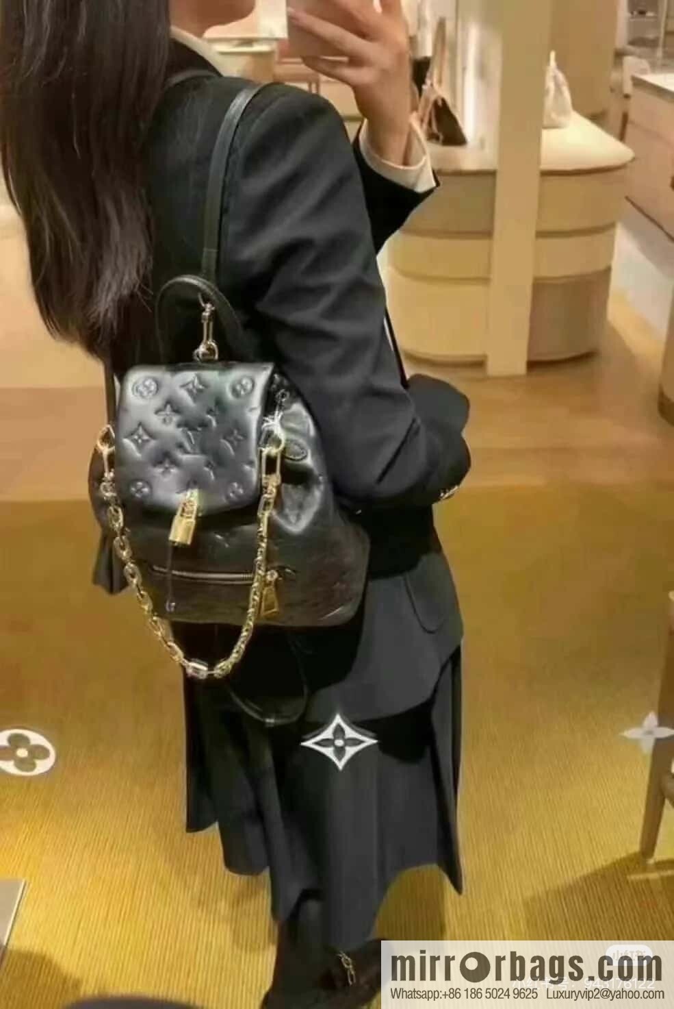 [Boutique‑grade] M13387 black, full leather embossed backpack COUSSIN BACKPACK mini handbag