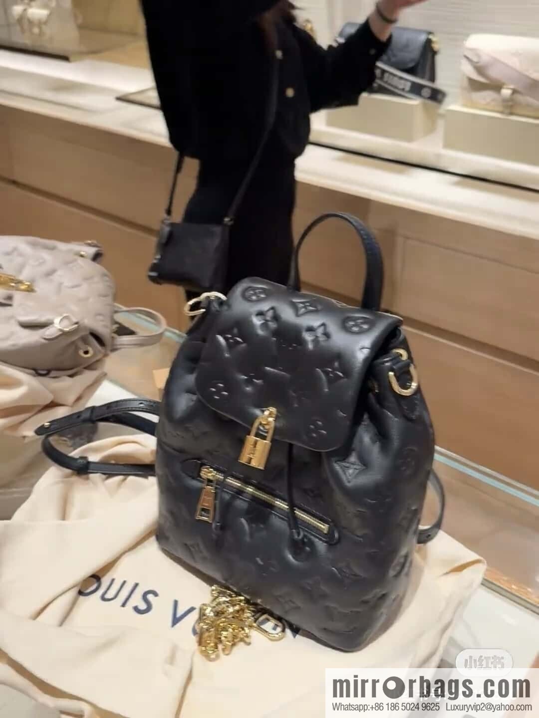 [Boutique‑grade] M13387 black, full leather embossed backpack COUSSIN BACKPACK mini handbag