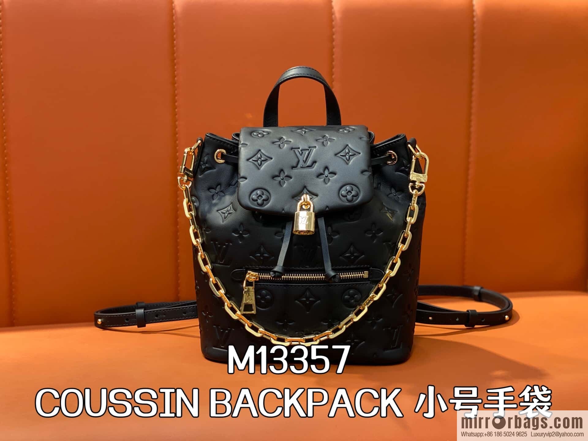 [Boutique‑grade] M13387 black, full leather embossed backpack COUSSIN BACKPACK mini handbag