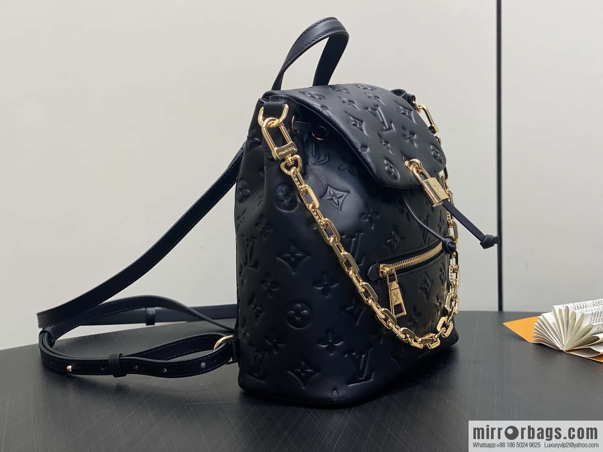 [Boutique‑grade] M13387 black, full leather embossed backpack COUSSIN BACKPACK mini handbag