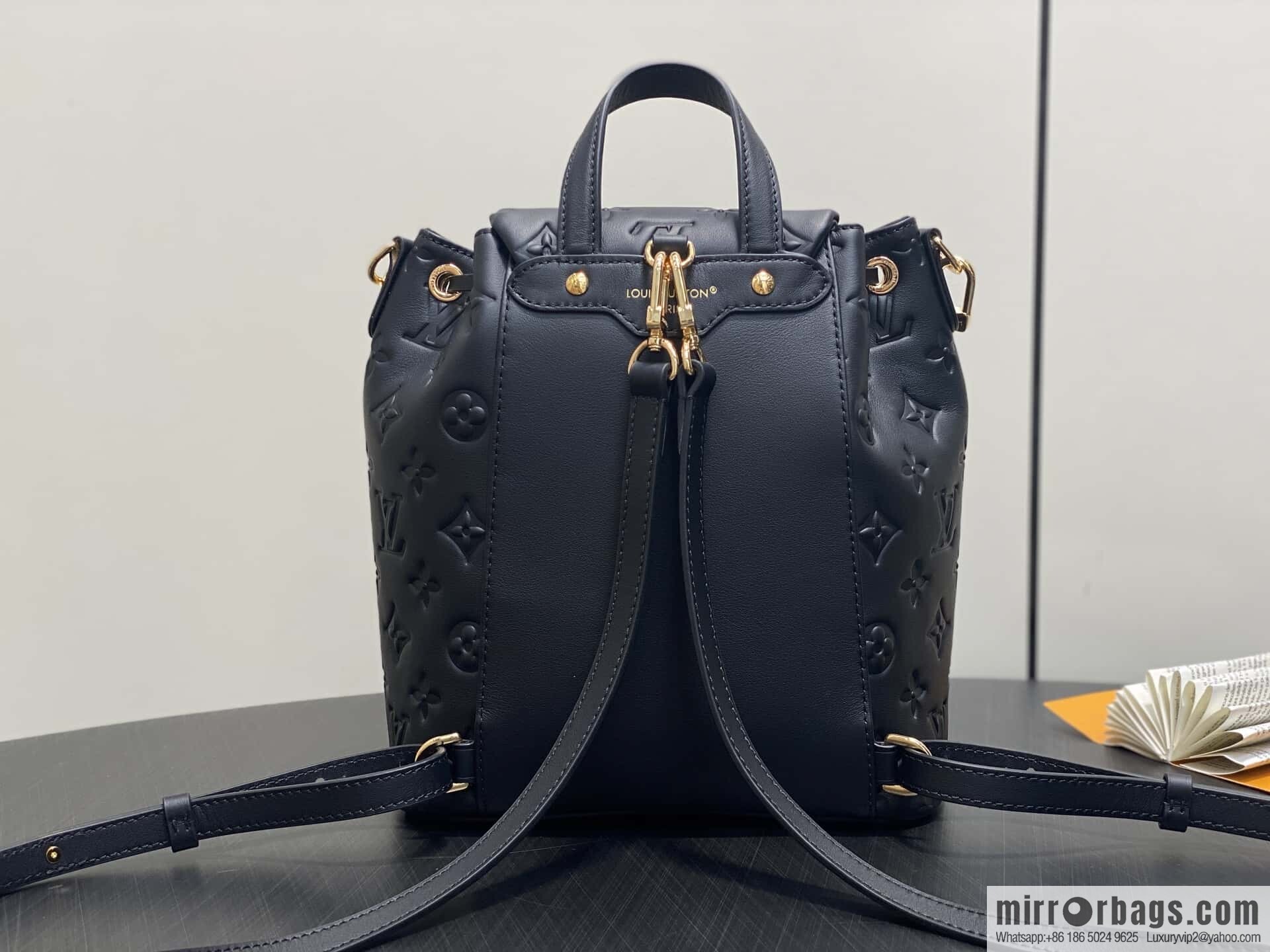 [Boutique‑grade] M13387 black, full leather embossed backpack COUSSIN BACKPACK mini handbag