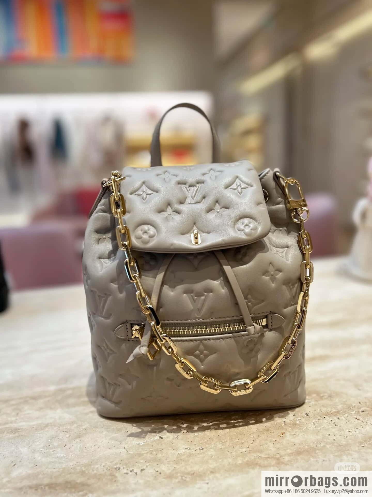 [Boutique‑grade] M13358 gray, full leather embossed backpack COUSSIN BACKPACK small handbag