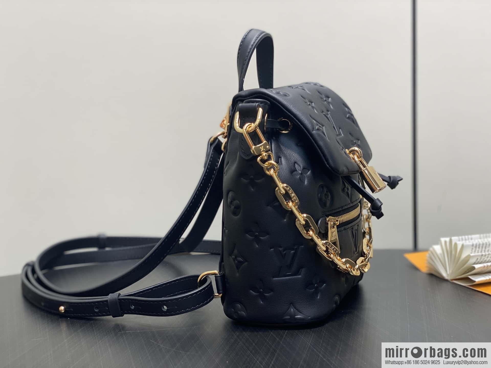[Boutique‑grade] M13387 black, full leather embossed backpack COUSSIN BACKPACK mini handbag