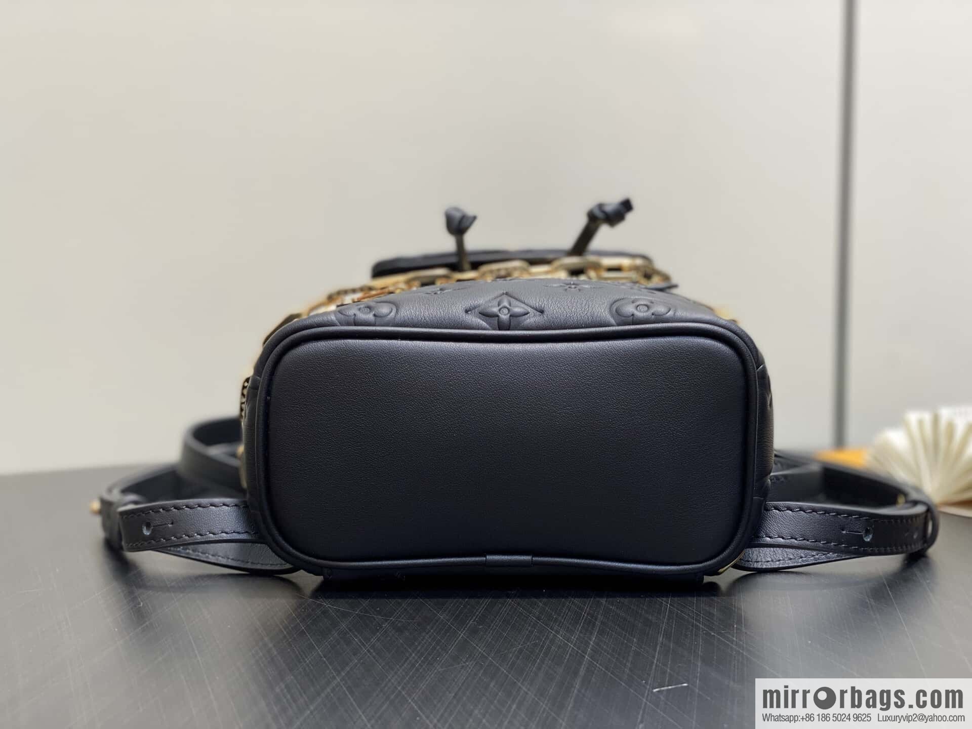 [Boutique‑grade] M13387 black, full leather embossed backpack COUSSIN BACKPACK mini handbag