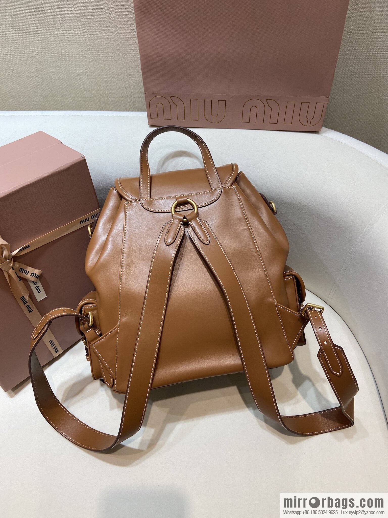 MIUMIU new backpack 5BZ042 large, caramel color
